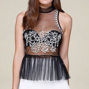 Bebe Black Sheer Mesh Peplum Top